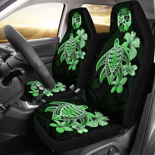 Tongan Car Seat Covers Hibiscus Plumeria Mix Polynesian Turtle Green Awesome