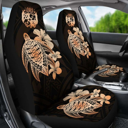 Tongan Car Seat Covers Hibiscus Plumeria Mix Polynesian Turtle Orange Awesome