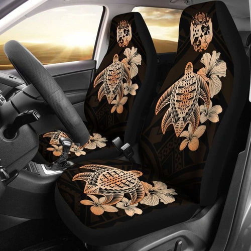 Tongan Car Seat Covers Hibiscus Plumeria Mix Polynesian Turtle Orange Awesome