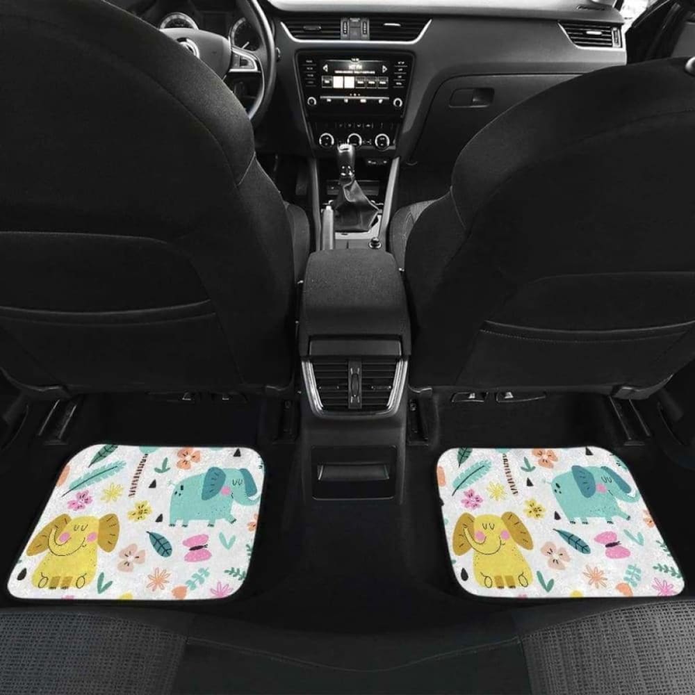 Cute Elephants Palm Tree Flower Butterfly Pattern Front And Back Car Mats