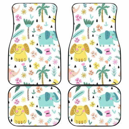 Cute Elephants Palm Tree Flower Butterfly Pattern Front And Back Car Mats