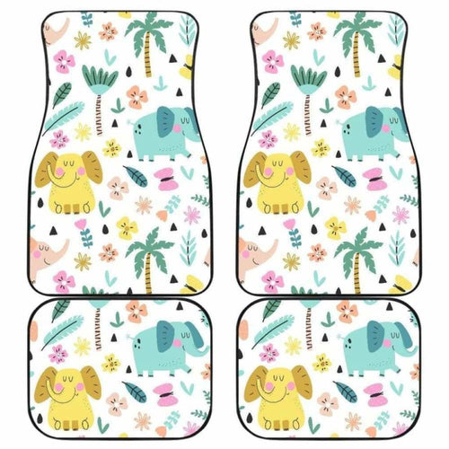 Cute Elephants Palm Tree Flower Butterfly Pattern Front And Back Car Mats