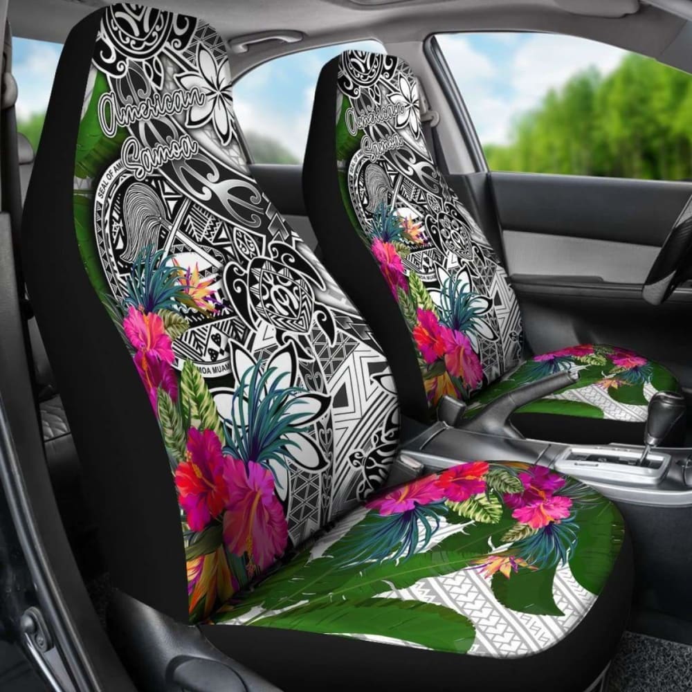American Samoa Car Seat Covers White - Turtle Plumeria Banana Leaf -