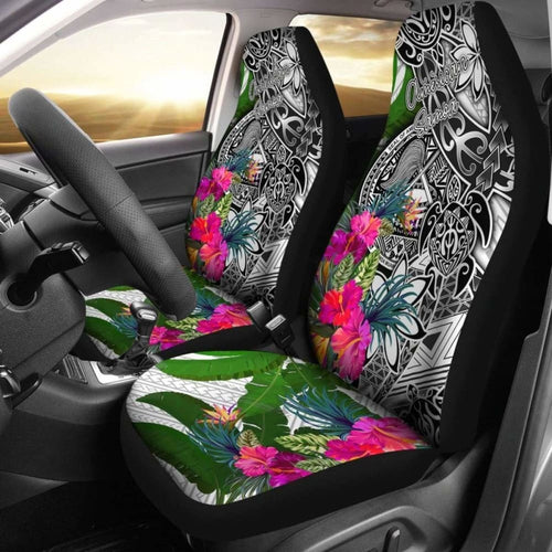 American Samoa Car Seat Covers White - Turtle Plumeria Banana Leaf -