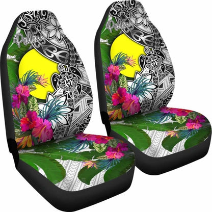 Palau Car Seat Covers White - Turtle Plumeria Banana Leaf -