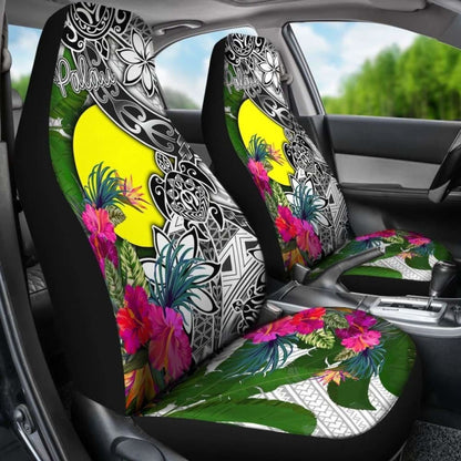 Palau Car Seat Covers White - Turtle Plumeria Banana Leaf -