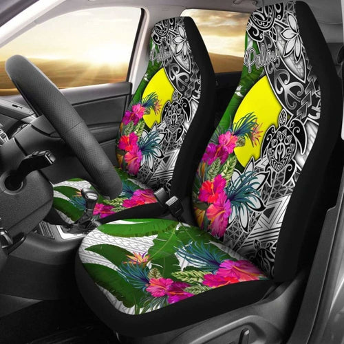 Palau Car Seat Covers White - Turtle Plumeria Banana Leaf -