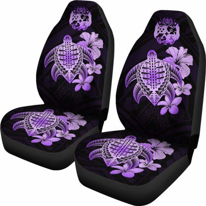 Tongan Car Seat Covers Hibiscus Plumeria Mix Polynesian Turtle Violet Awesome