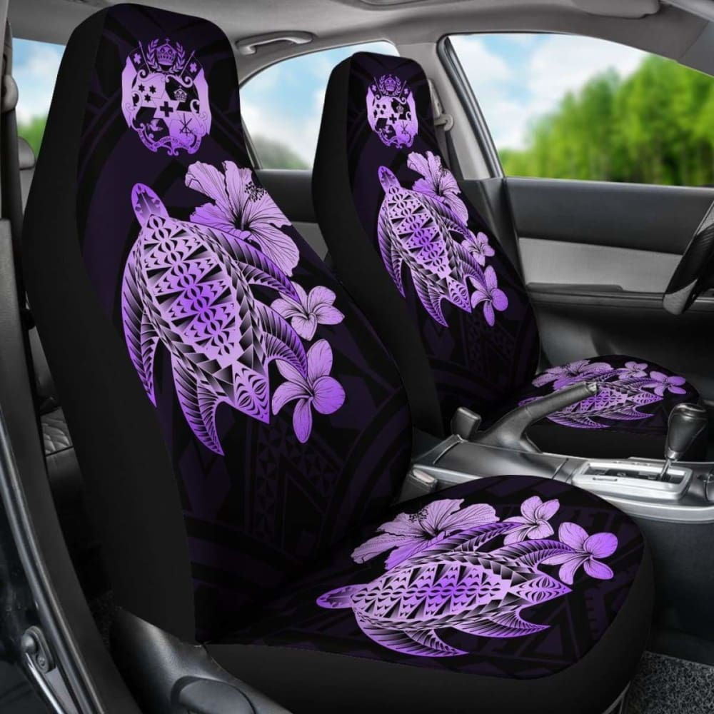 Tongan Car Seat Covers Hibiscus Plumeria Mix Polynesian Turtle Violet Awesome