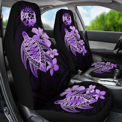 Tongan Car Seat Covers Hibiscus Plumeria Mix Polynesian Turtle Violet Awesome