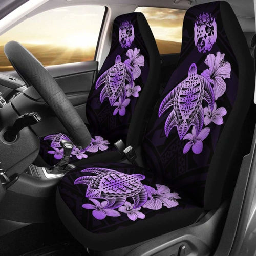 Tongan Car Seat Covers Hibiscus Plumeria Mix Polynesian Turtle Violet Awesome