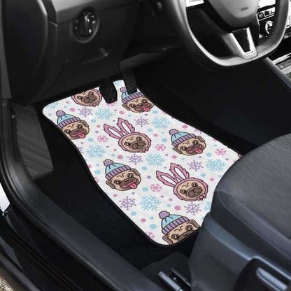 Cute Pug Hat Rabbit Costume Pattern Front And Back Car Mats