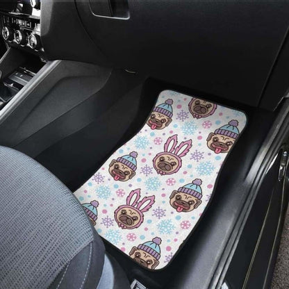 Cute Pug Hat Rabbit Costume Pattern Front And Back Car Mats