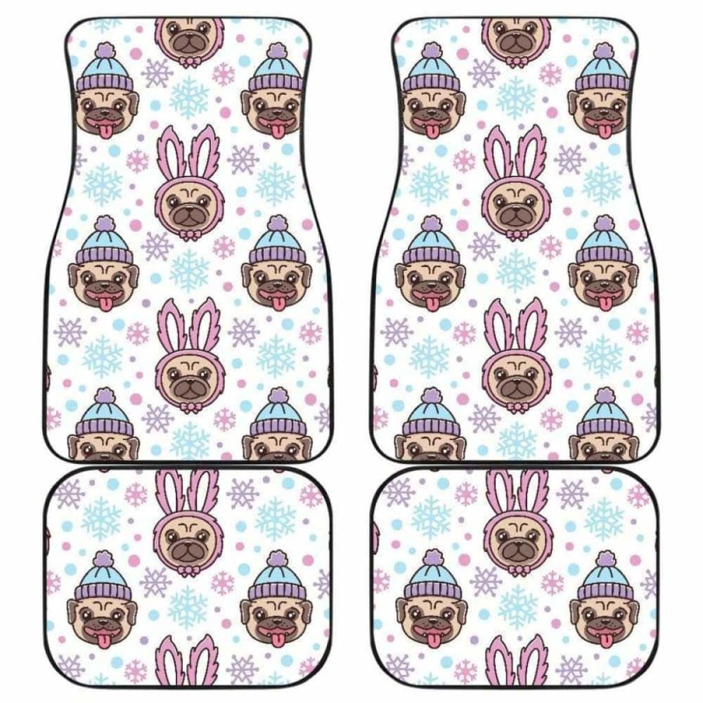 Cute Pug Hat Rabbit Costume Pattern Front And Back Car Mats