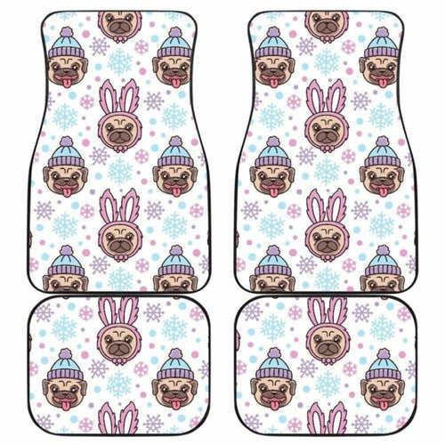 Cute Pug Hat Rabbit Costume Pattern Front And Back Car Mats