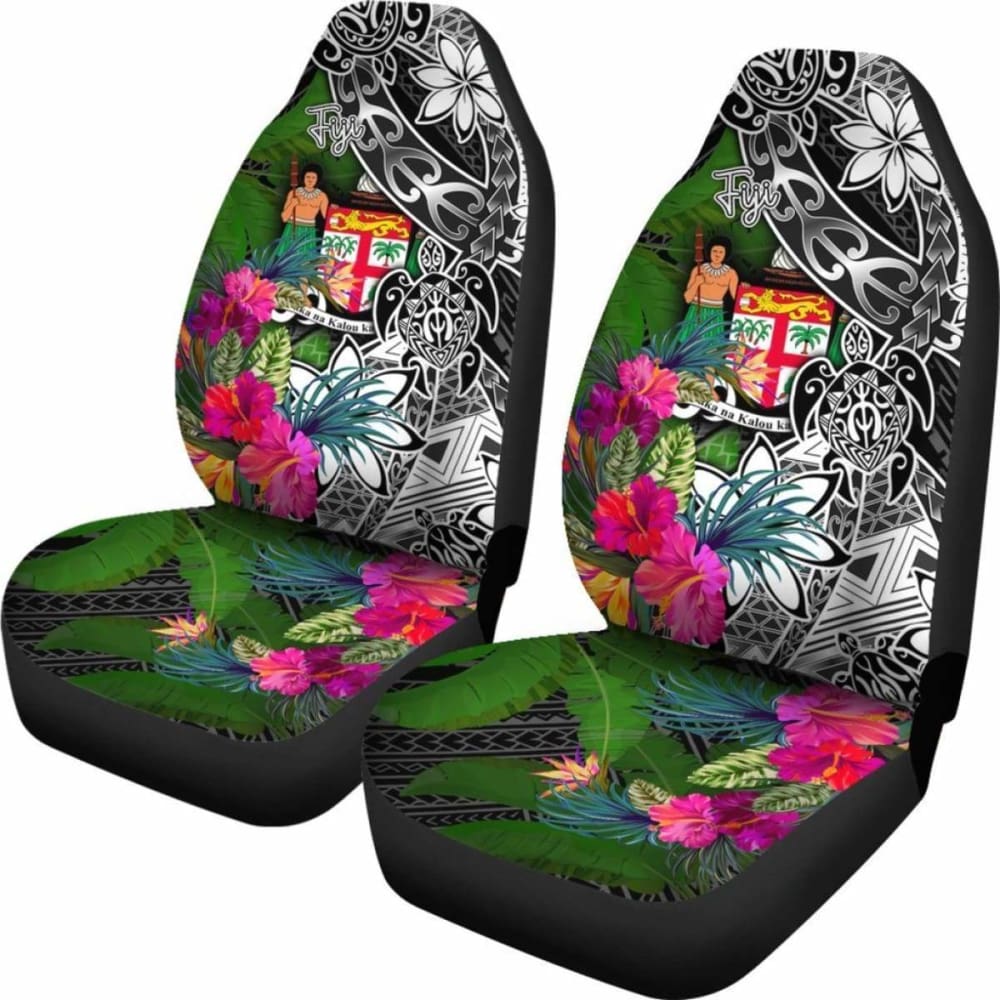 Fiji Car Seat Covers - Turtle Plumeria Banana Leaf Crest -