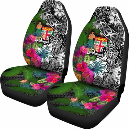 Fiji Car Seat Covers - Turtle Plumeria Banana Leaf Crest -
