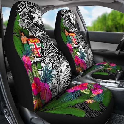 Fiji Car Seat Covers - Turtle Plumeria Banana Leaf Crest -