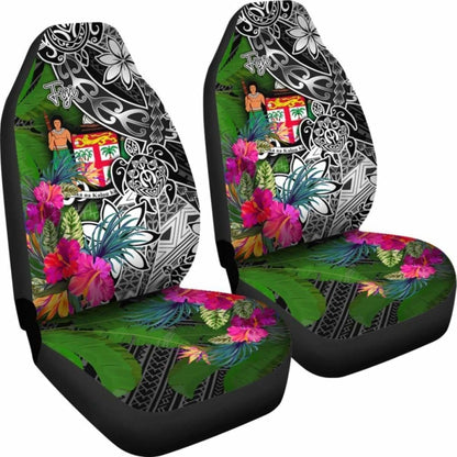 Fiji Car Seat Covers - Turtle Plumeria Banana Leaf Crest -