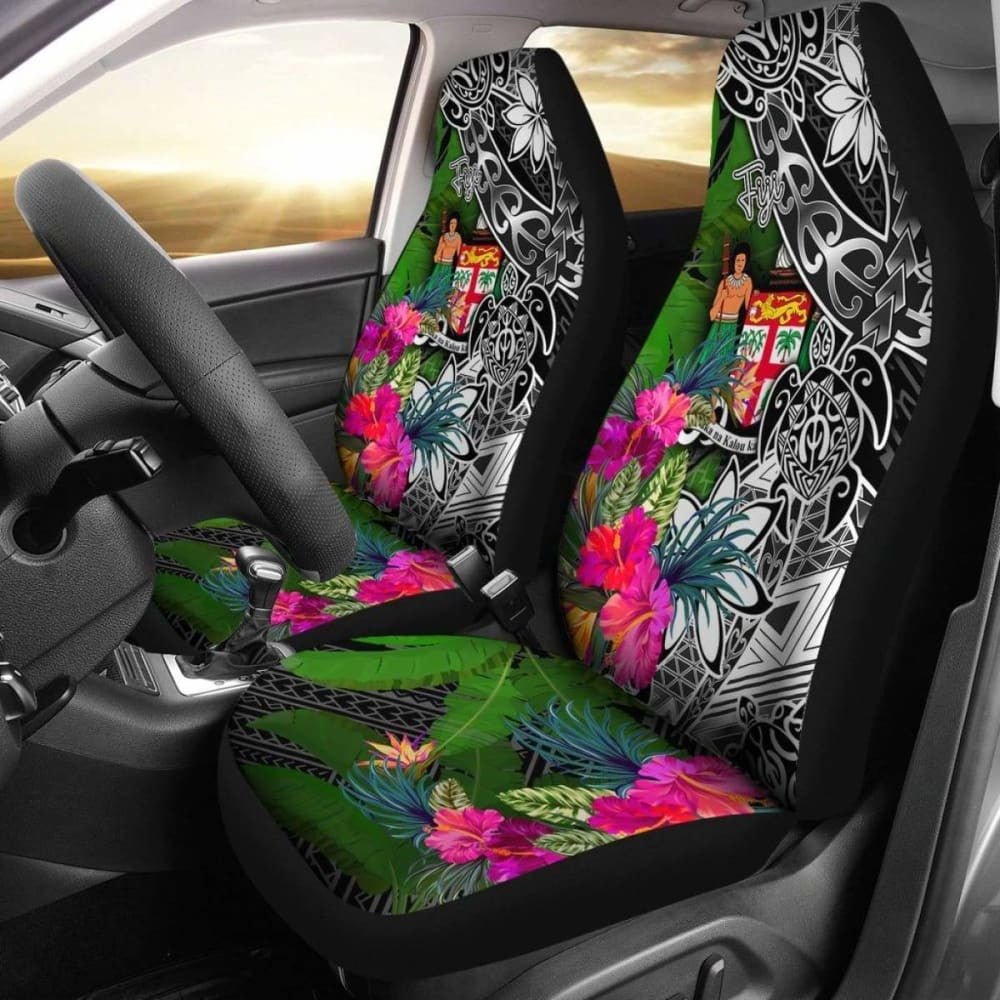 Fiji Car Seat Covers - Turtle Plumeria Banana Leaf Crest -