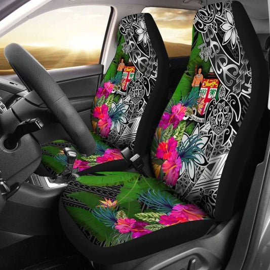 Fiji Car Seat Covers - Turtle Plumeria Banana Leaf Crest -