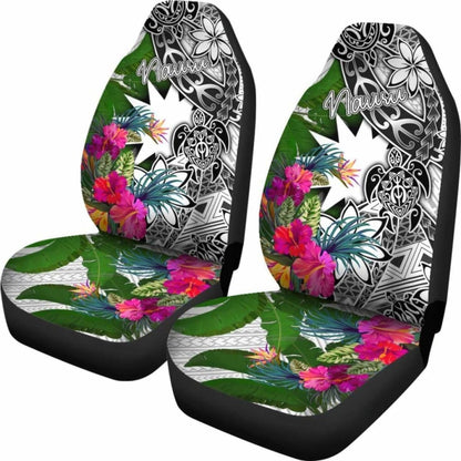 Nauru Car Seat Covers White - Turtle Plumeria Banana Leaf -
