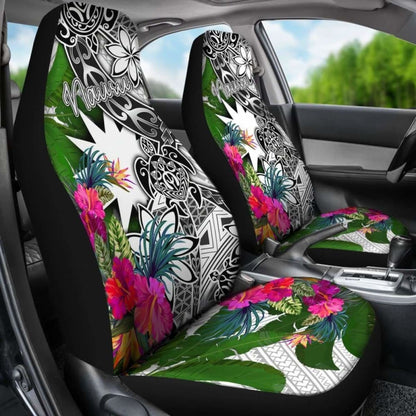Nauru Car Seat Covers White - Turtle Plumeria Banana Leaf -