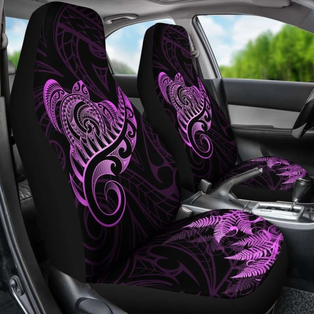 New Zealand Car Seat Covers - Aotearoa Maori Turtle Silver Fern Pink Awesome