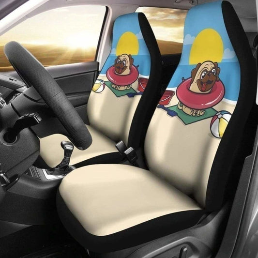 Pug On Beach Car Seat Covers