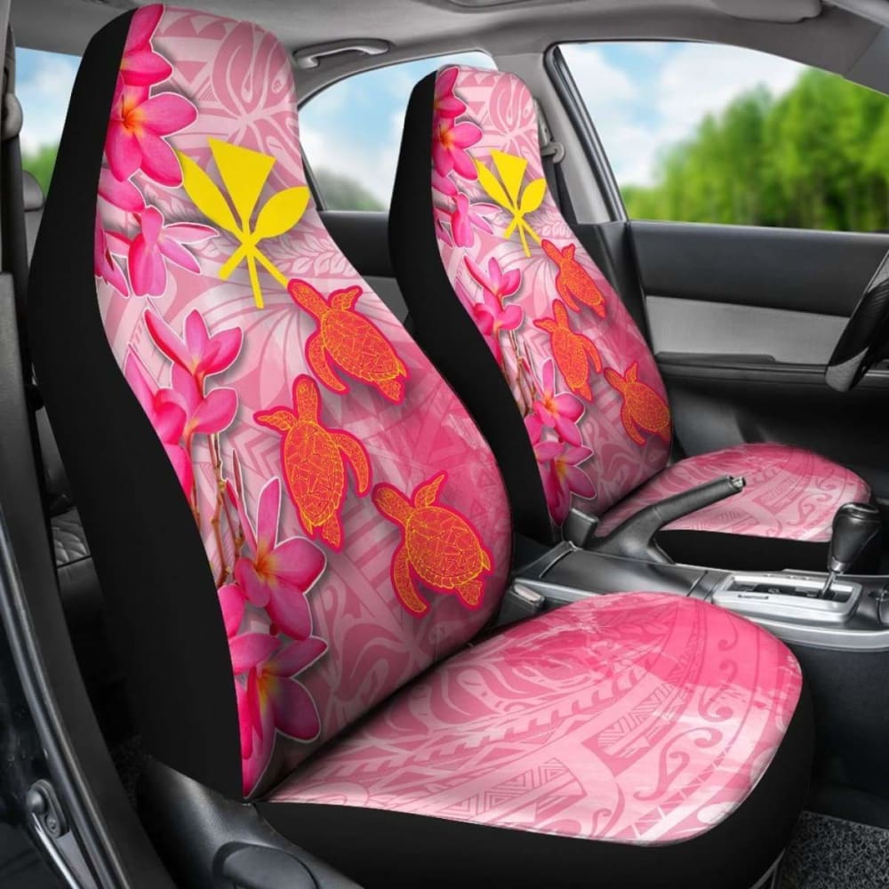 Hawaii Car Seat Covers - Polynesian Pink Plumeria Turtle -
