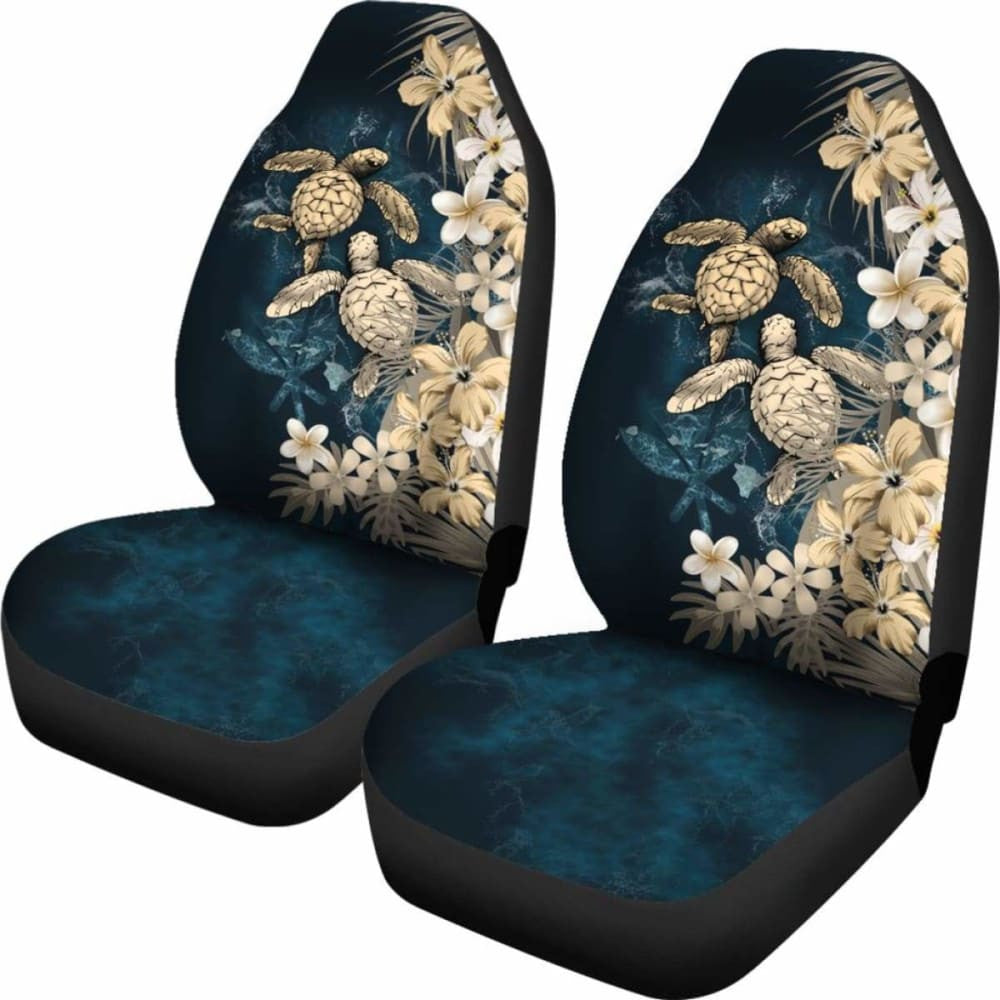 Kanaka Maoli (Hawaiian) Car Seat Covers - Sea Turtle Tropical Hibiscus And Plumeria Gold Awesome