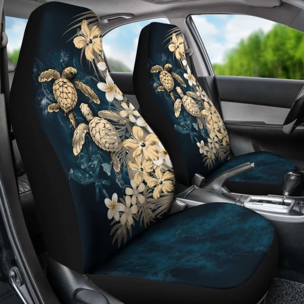 Kanaka Maoli (Hawaiian) Car Seat Covers - Sea Turtle Tropical Hibiscus And Plumeria Gold Awesome