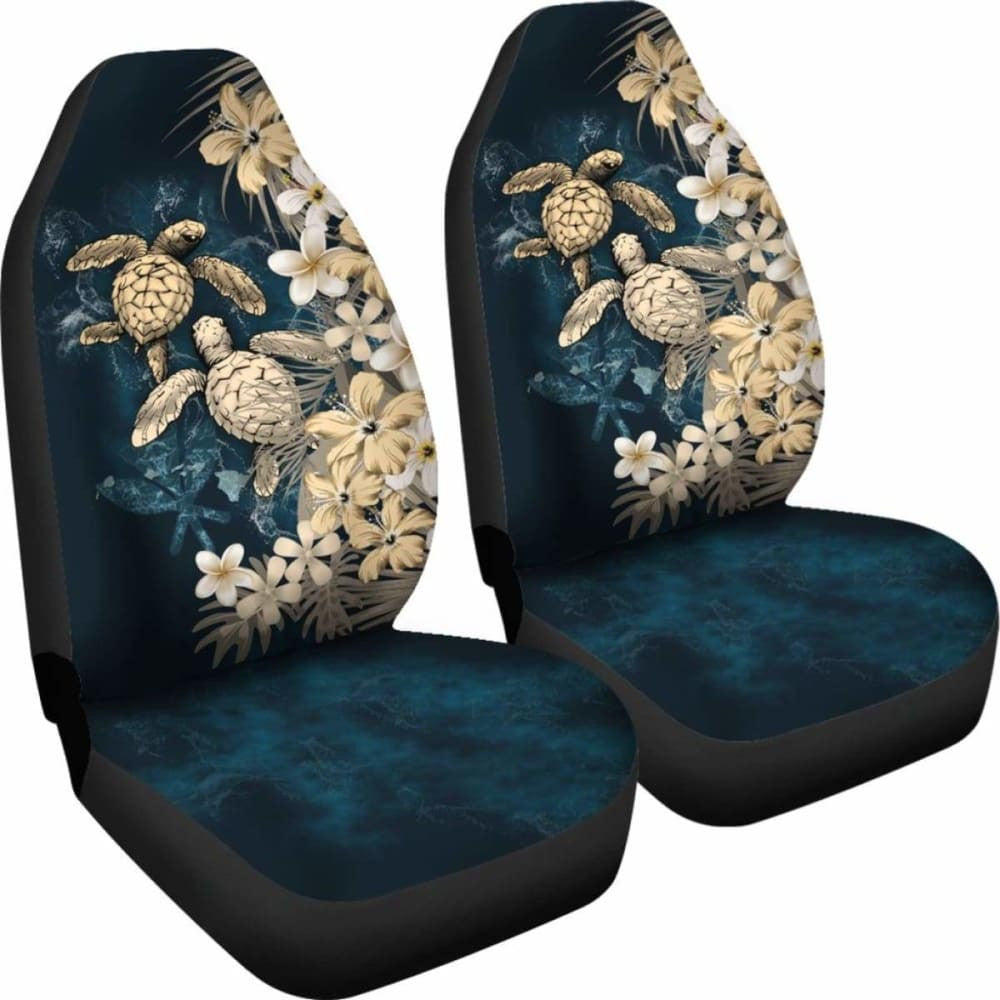 Kanaka Maoli (Hawaiian) Car Seat Covers - Sea Turtle Tropical Hibiscus And Plumeria Gold Awesome