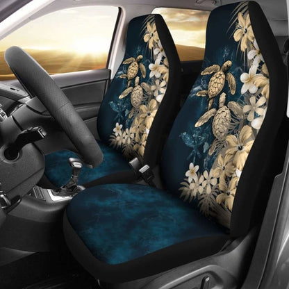 Kanaka Maoli (Hawaiian) Car Seat Covers - Sea Turtle Tropical Hibiscus And Plumeria Gold Awesome