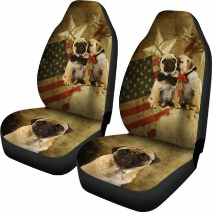 Pugs US Flag Car Seat Covers Set Of Two