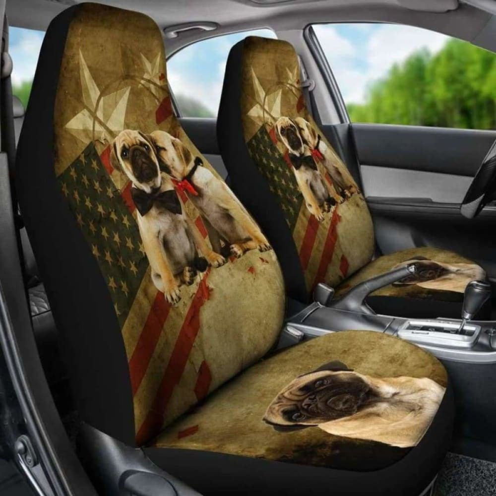 Pugs US Flag Car Seat Covers Set Of Two