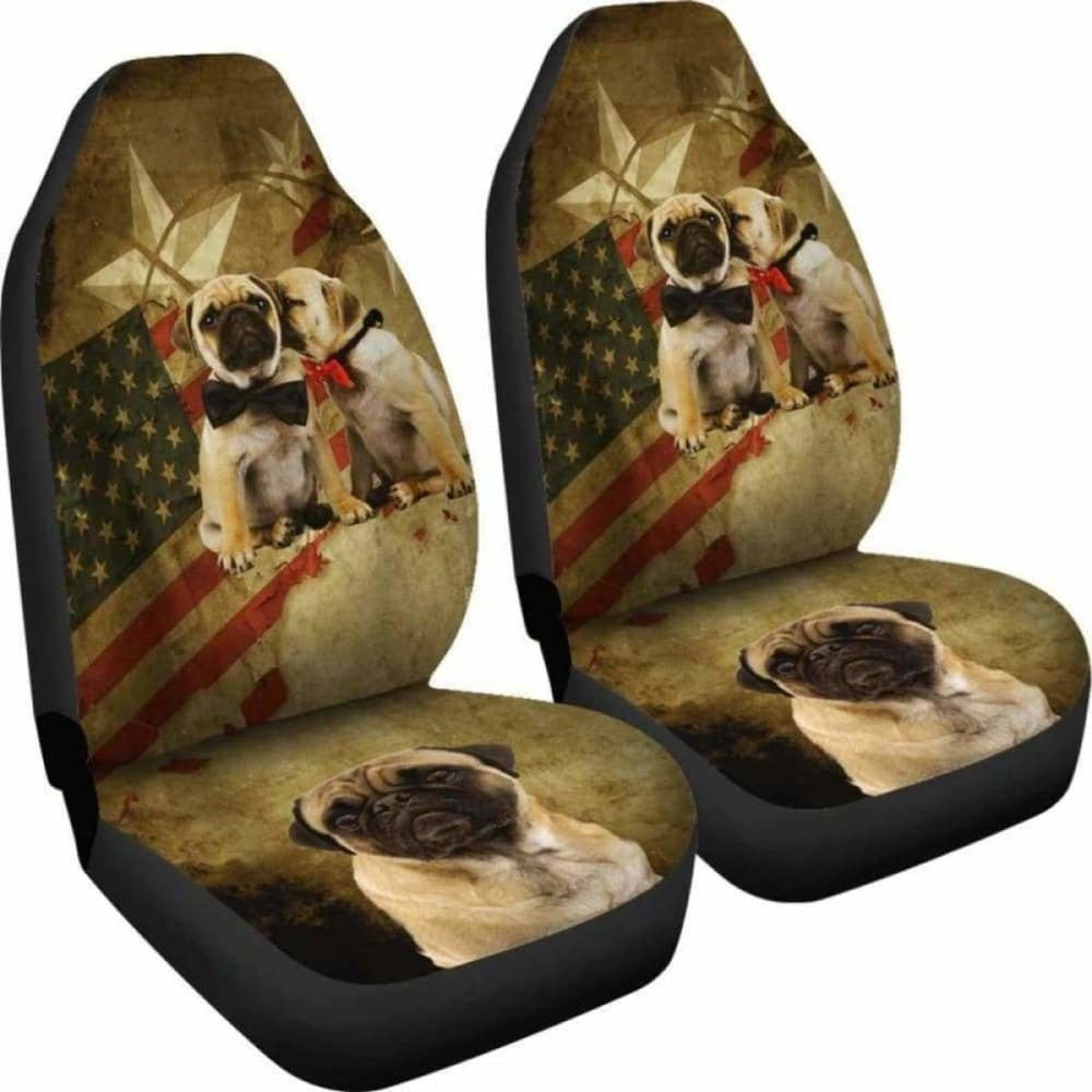 Pugs US Flag Car Seat Covers Set Of Two