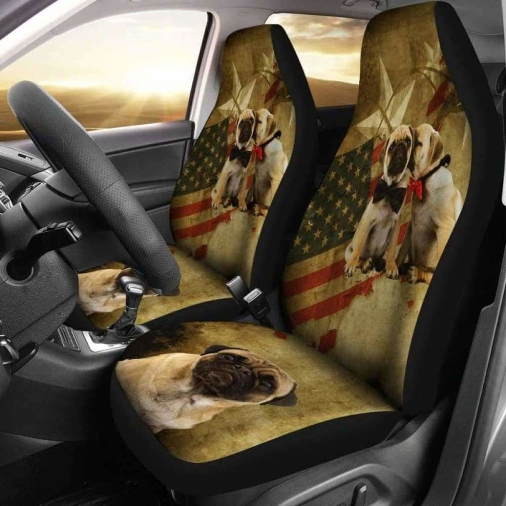 Pugs US Flag Car Seat Covers Set Of Two