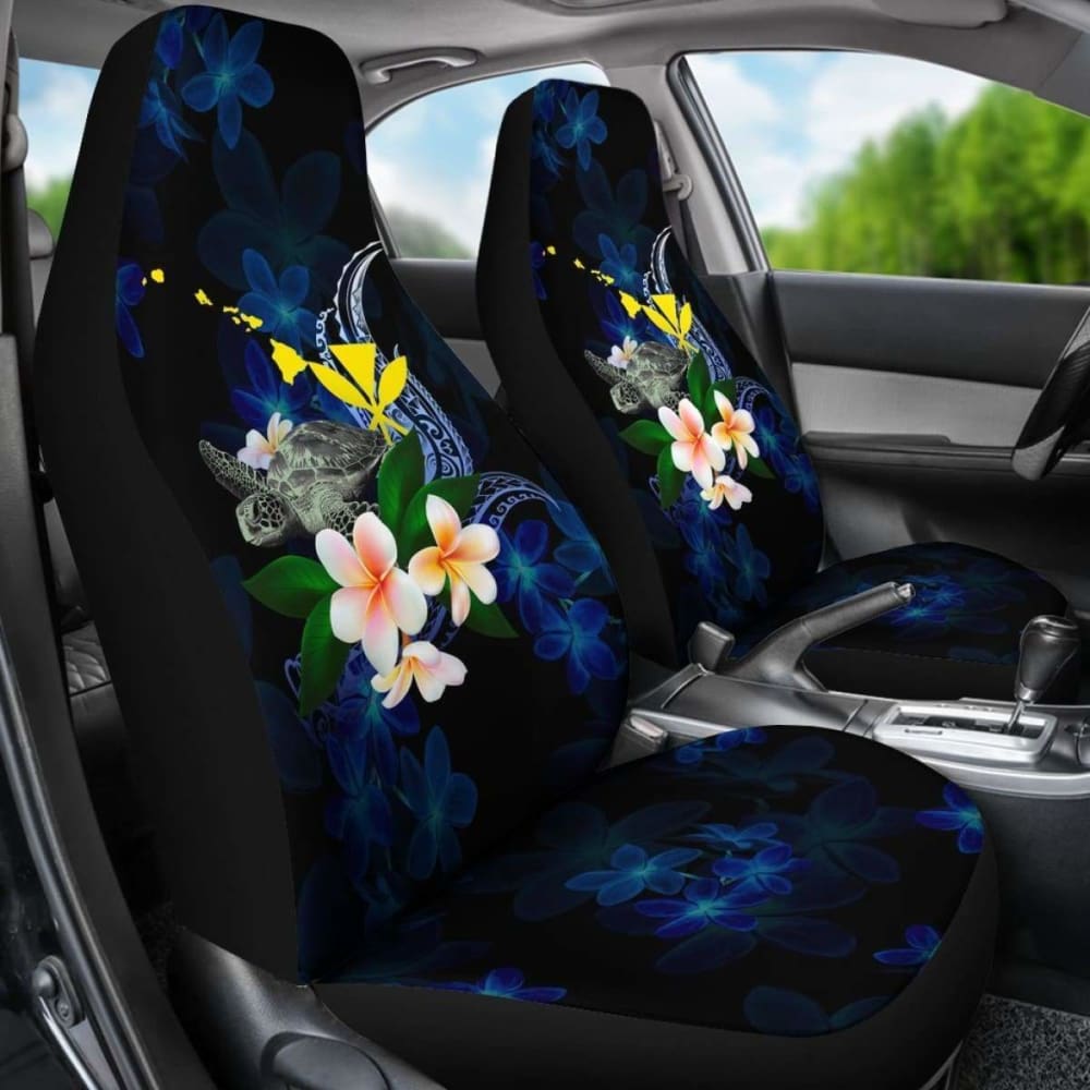 Polynesian Hawaii Car Seat Covers - Turtle With Plumeria Flowers -