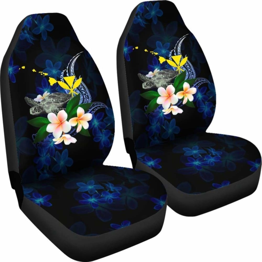 Polynesian Hawaii Car Seat Covers - Turtle With Plumeria Flowers -