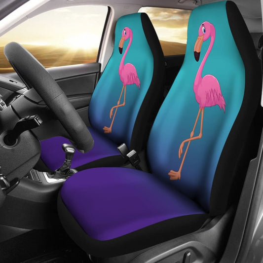 Pink Flamingo Blue Background Car Seat Covers