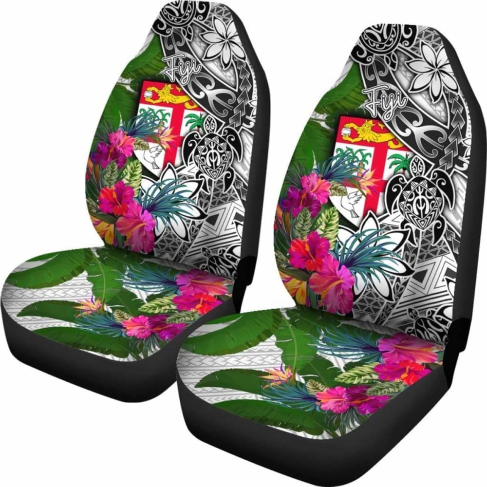 Fiji Car Seat Covers White - Turtle Plumeria Banana Leaf -