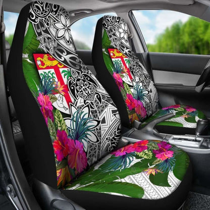 Fiji Car Seat Covers White - Turtle Plumeria Banana Leaf -