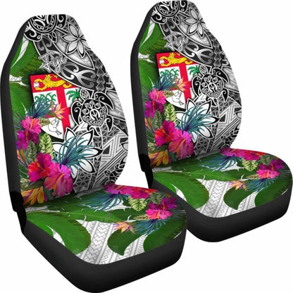 Fiji Car Seat Covers White - Turtle Plumeria Banana Leaf -