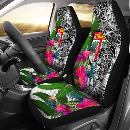 Fiji Car Seat Covers White - Turtle Plumeria Banana Leaf -