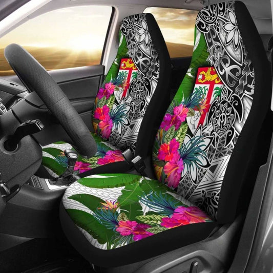 Fiji Car Seat Covers White - Turtle Plumeria Banana Leaf -