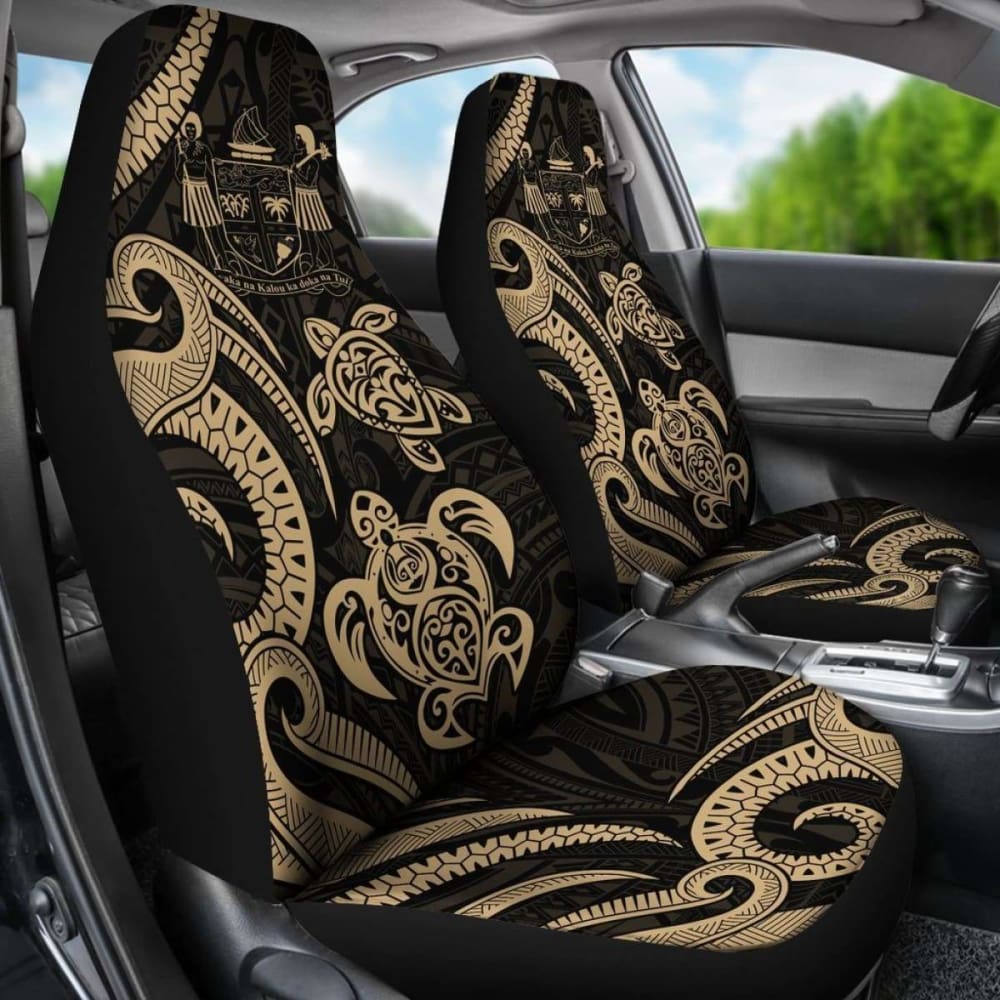 Fiji Polynesian Car Seat Covers - Gold Tentacle Turtle Crest -