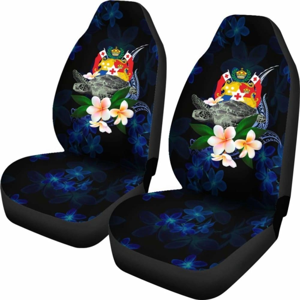 Tonga Polynesian Car Seat Covers - Turtle With Plumeria Flowers -