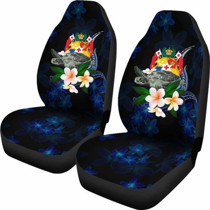 Tonga Polynesian Car Seat Covers - Turtle With Plumeria Flowers -