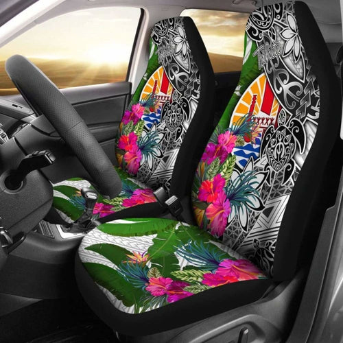 Tahiti Car Seat Covers White - Turtle Plumeria Banana Leaf -